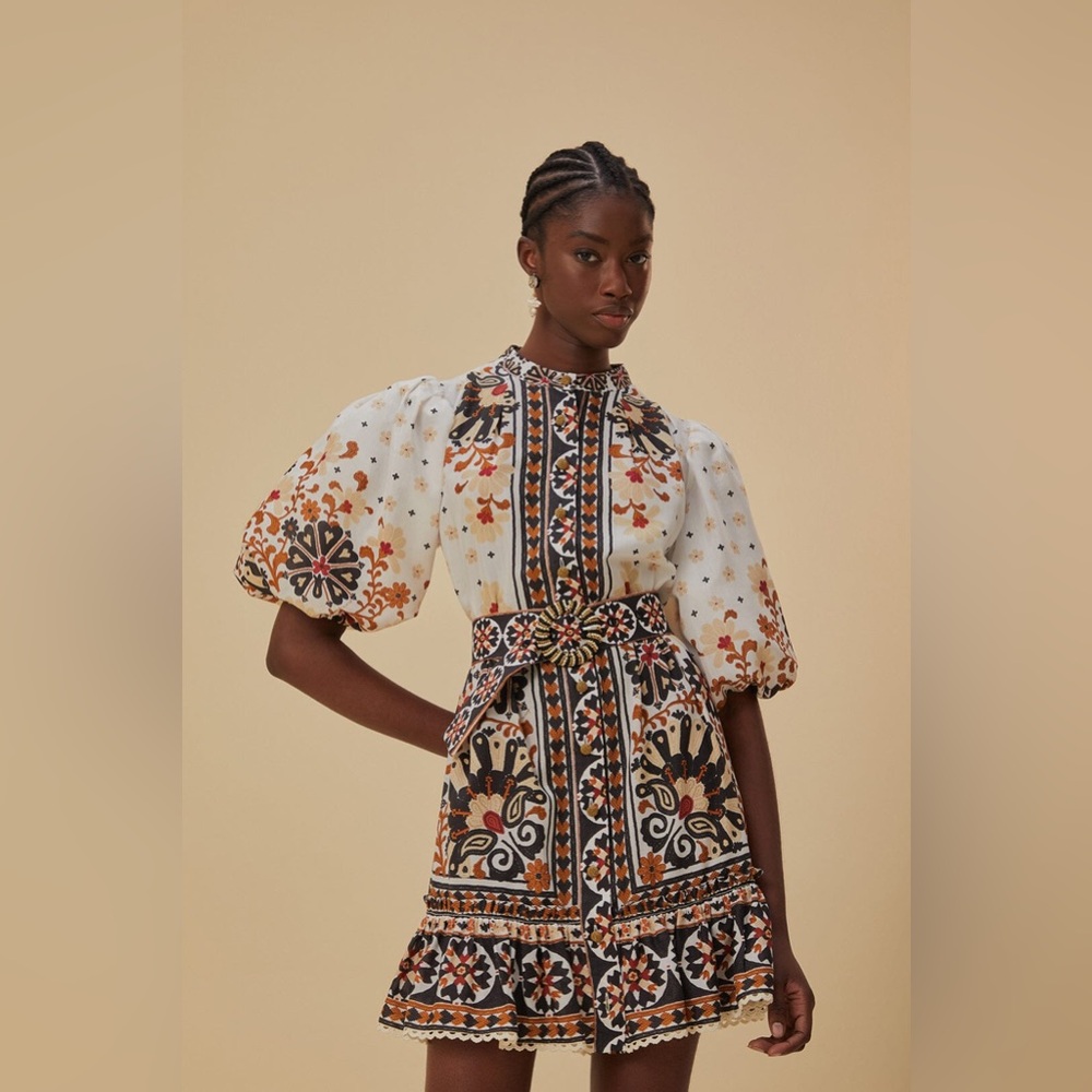 NWT Farm Rio Flower Fan Tapestry Off-White Mini Dress